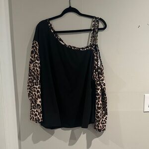 SHEIN Black and Leopard Print Blouse